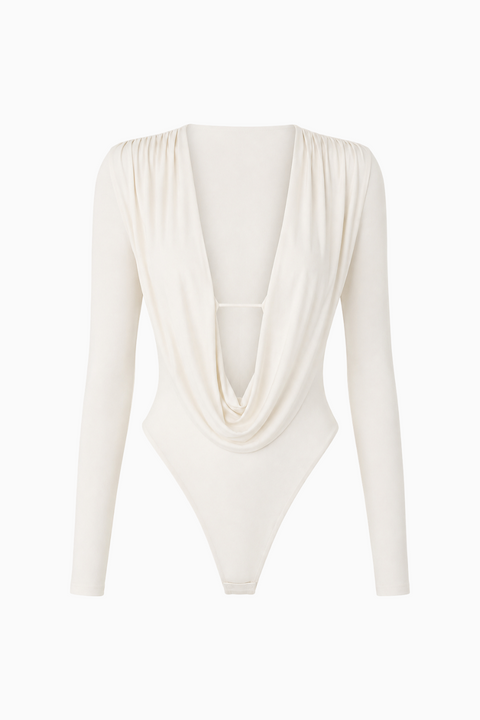 Deep Cowl Neck Long Sleeve Bodysuit