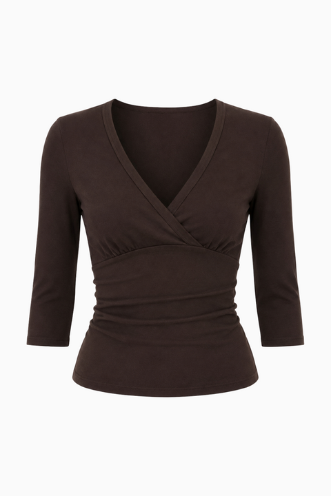 V-Neck Wrap-Front Three-Quarter Sleeve Top