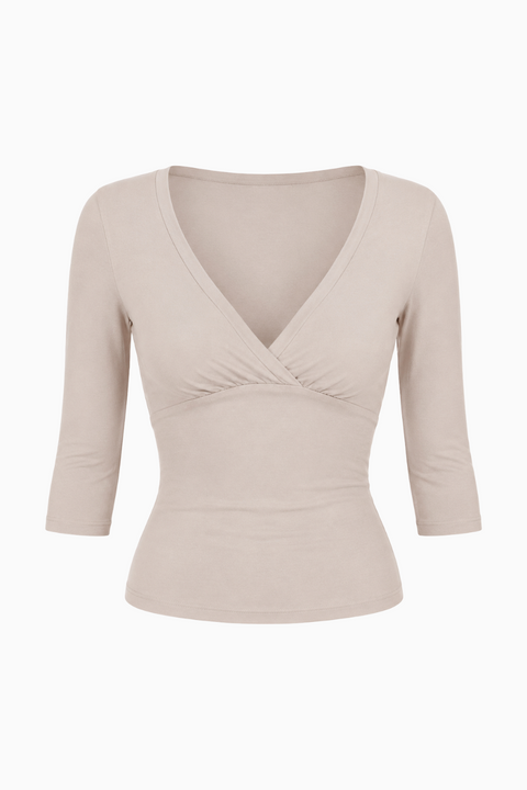 V-Neck Wrap-Front Three-Quarter Sleeve Top