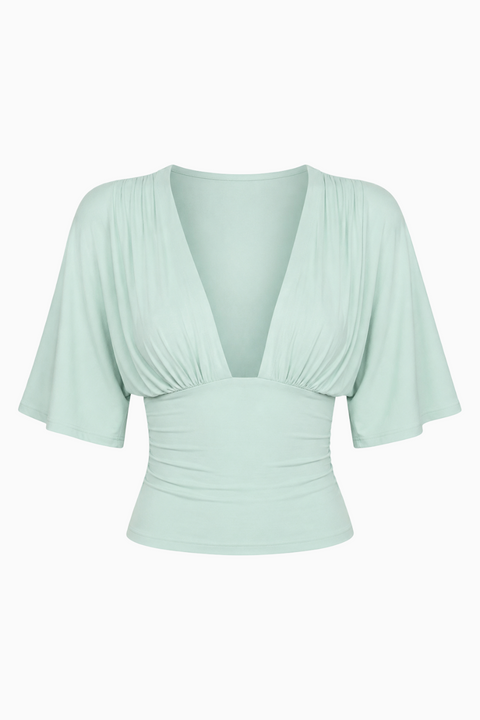 Plunging V-Neck Short Sleeve Top