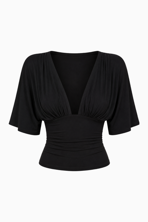 Plunging V-Neck Short Sleeve Top