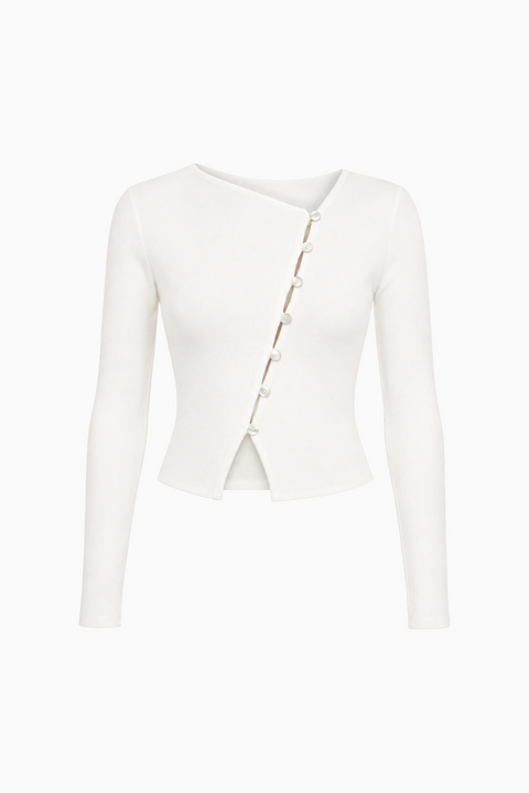 Asymmetric Button-Front Long Sleeve Top
