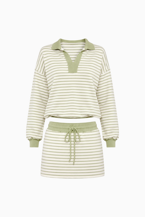 Striped Polo Sweatshirt and Mini Skirt Set