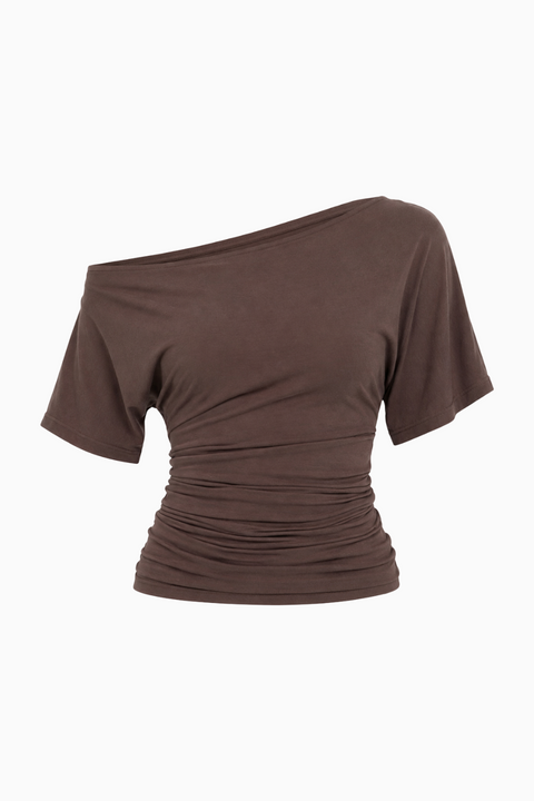 Off-The-Shoulder Ruched Short Sleeve Top