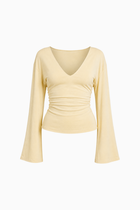 Butter Yellow Ruched V-Neck Top