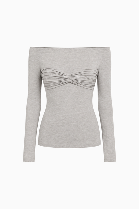 Heather Grey Bardot Neckline Ruched Bust Top