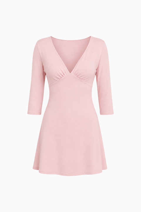 Baby Pink V-Neck Empire Waist Mini Dress