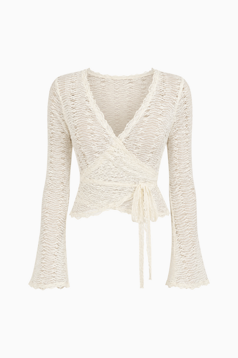 Boho Cream Lace V-Neck Tie-Wrap Crop Top