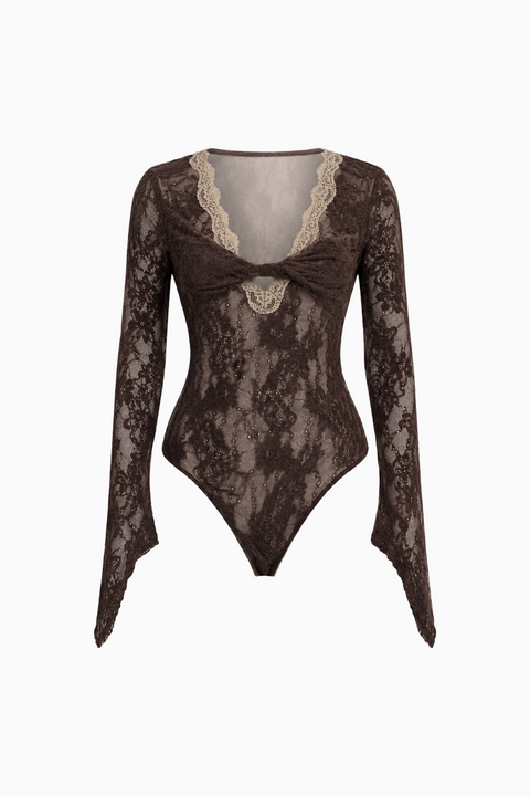 Lace Twist-Front Long Sleeve Bodysuit