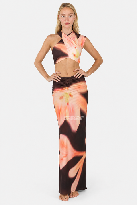 Dark Floral Criss-Cross Maxi Set