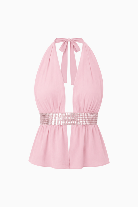 Pink Sequin Waist Halter Top