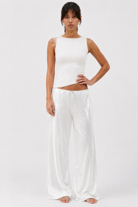 Sequin Wide-Leg Drawstring Pants