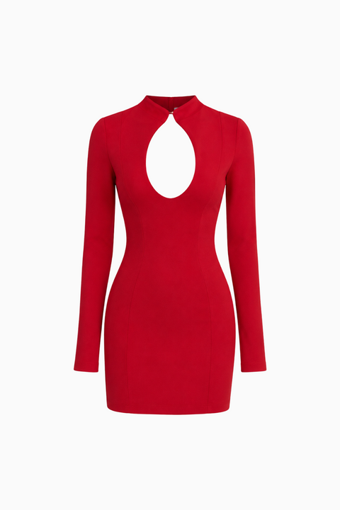 Keyhole Long-Sleeve Mini Dress