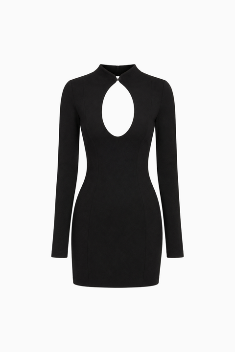 Keyhole Long-Sleeve Mini Dress