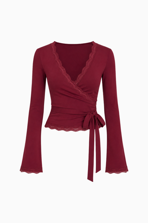 Lace-Trim Wrap Top