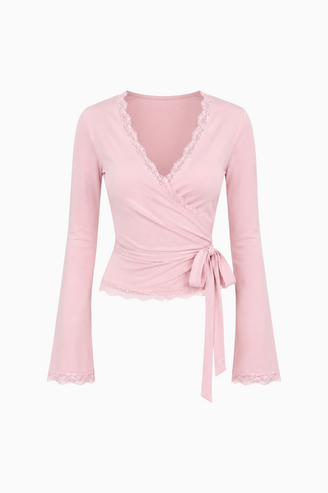Lace-Trim Wrap Top