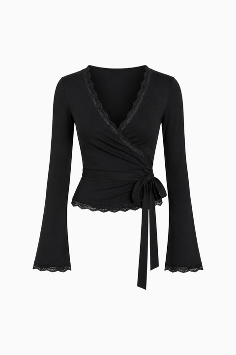 Lace-Trim Wrap Top