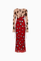Mixed Print Sheer Long Sleeve Maxi Dress