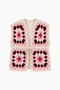 Boho Granny Square Crochet Tie-Front Vest