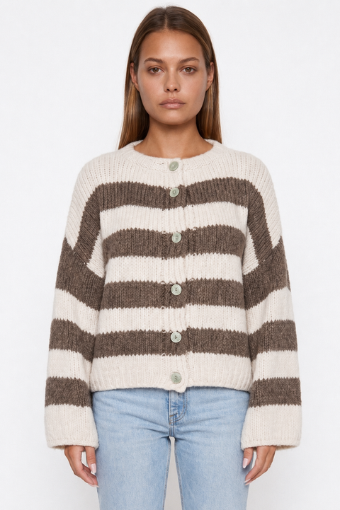 Chunky Two-Tone Striped Knit Cardigan