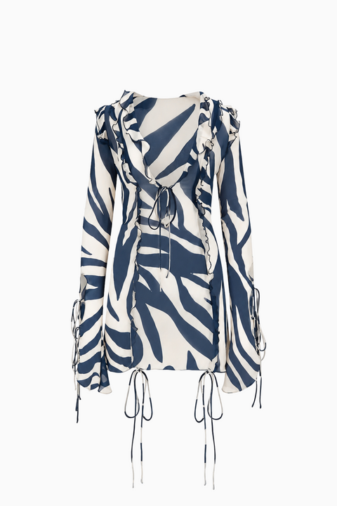 Sheer Zebra Print Ruffle Mini Dress