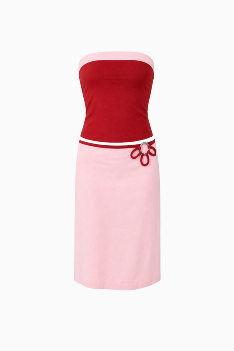 Pink Strapless Contrast Set