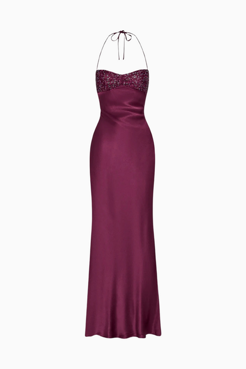 Deep Berry Satin Slip Maxi Dress