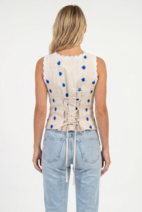 Cream Structured Button-Front Vest