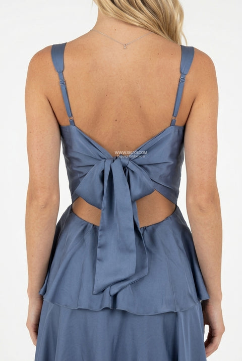 Dusty Blue Tiered Ruffle Maxi Dress