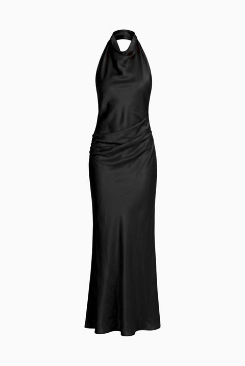Light Blue Satin Halter Maxi Dress