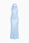 Light Blue Satin Halter Maxi Dress