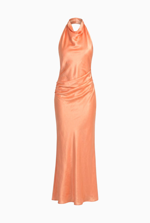 Soft Peach Satin Maxi Dress