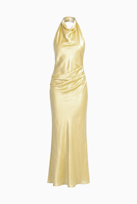 Light Blue Satin Halter Maxi Dress