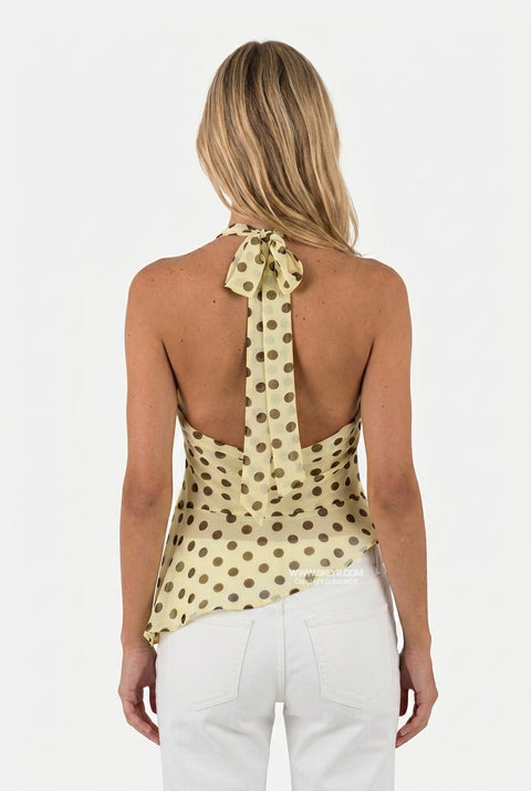 Yellow Chiffon Polka Dot Halter Top