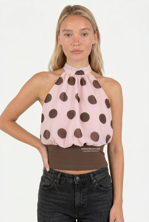 Pink Chiffon Polka Dot Top
