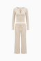 Ribbed Button-Up Top & Drawstring Wide-Leg Lounge Set
