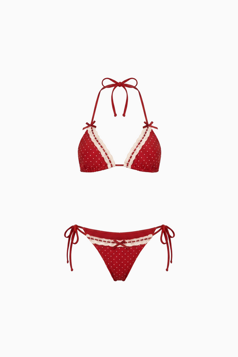 Retro Sweetheart Polka Dot Lace-Trim Bikini