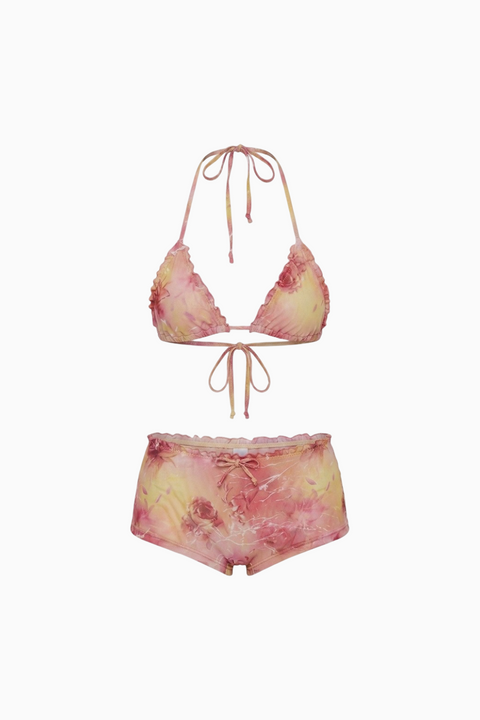 Coral Ruffle Triangle Halter Bikini