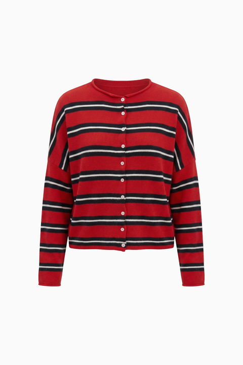 Relaxed Striped Cashmere-Blend Cardigan