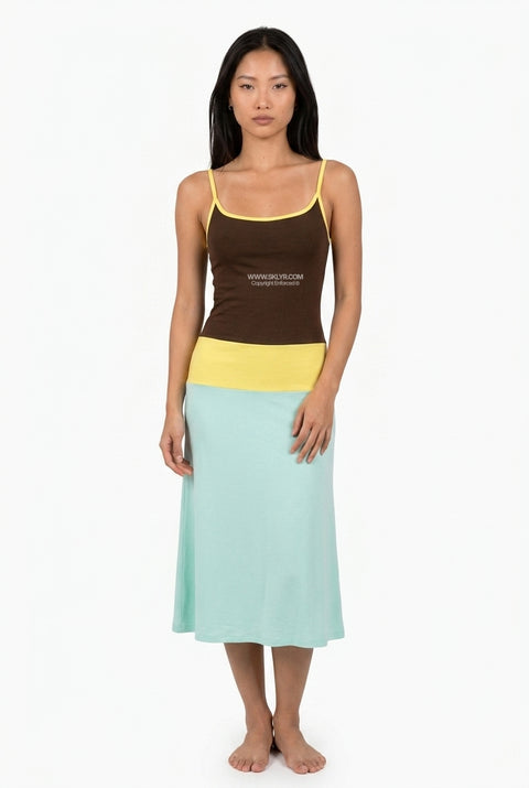 Color-Block Tricolor Strappy Midi Dress