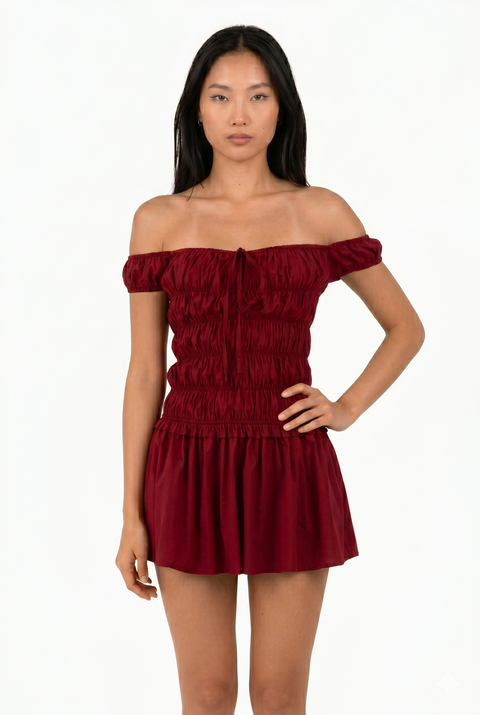 Off-the-Shoulder Polka Dot Mini Dress