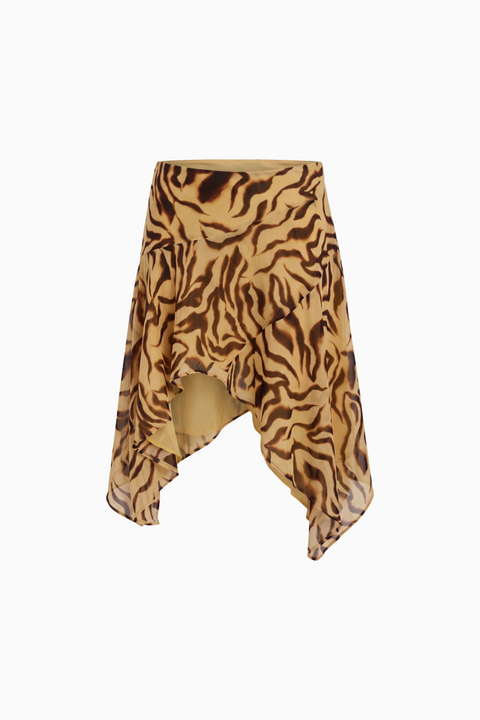 Tiger Print Asymmetric Ruffle Skirt