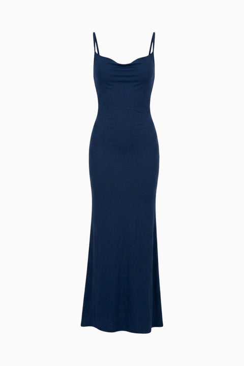 Navy Open-Back Slip Maxi Dress