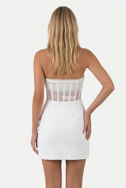 White Structured Corset Mini Dress