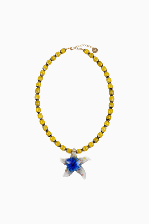 Boho-Chic Yellow Bead & Blue Starfish Necklace
