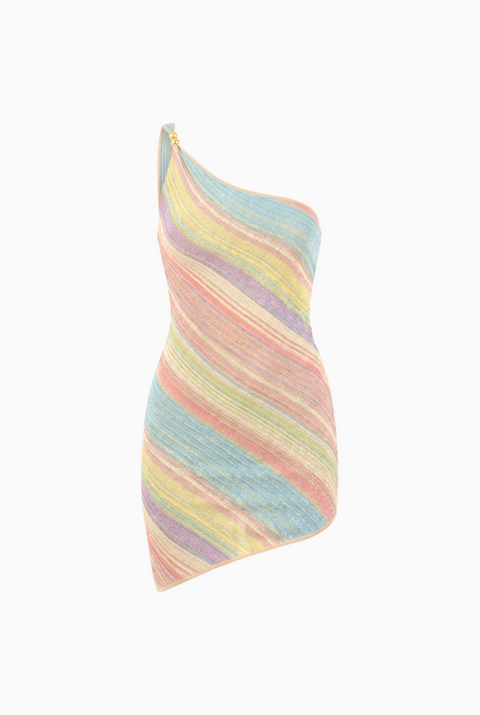 Blue Striped One-Shoulder Mini Dress