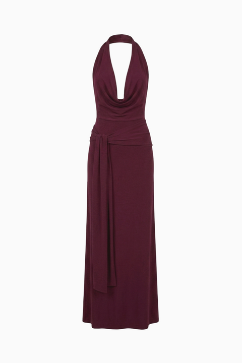 Dark Cherry Cowl Neck Maxi Dress