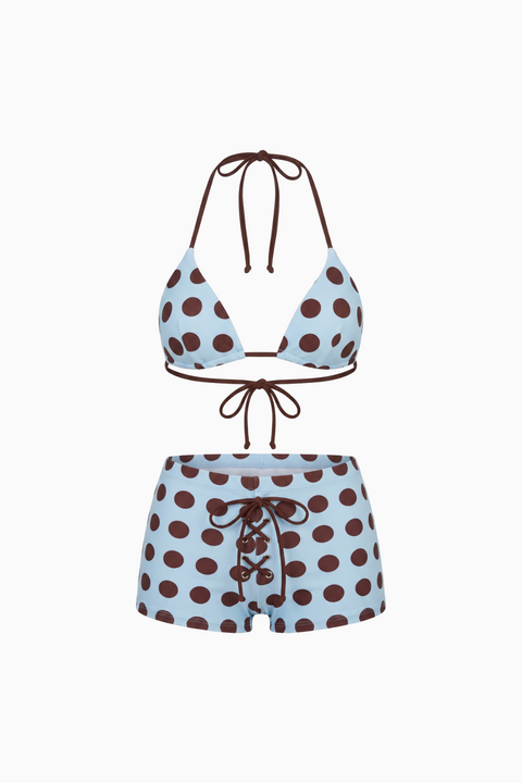 Retro Blue & Chocolate Dotted Two-Piece Swimsuit