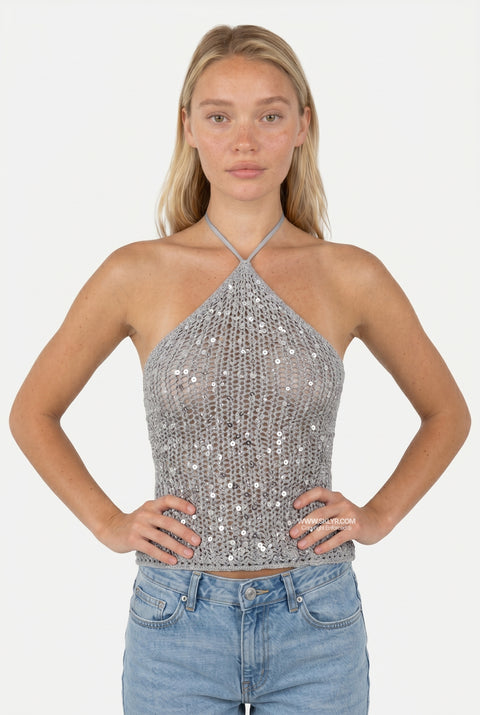 Grey Fitted Spaghetti Strap Top