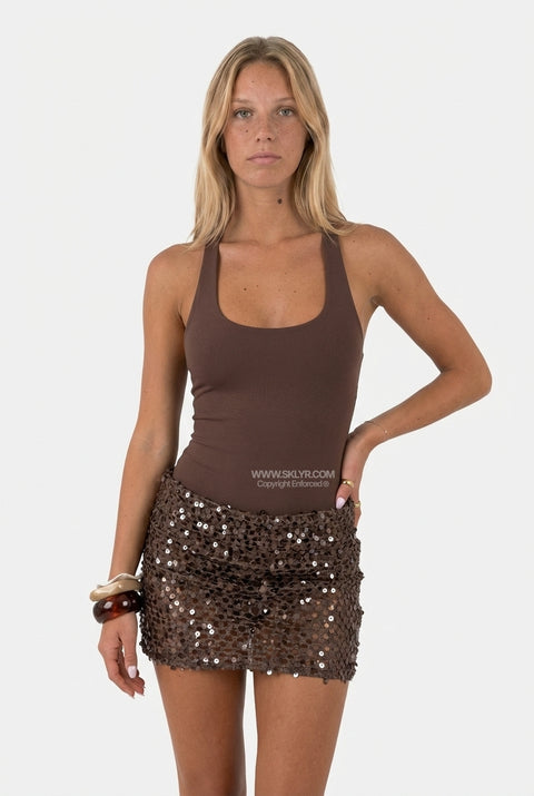 Brown Racerback Sequin Mini Dress